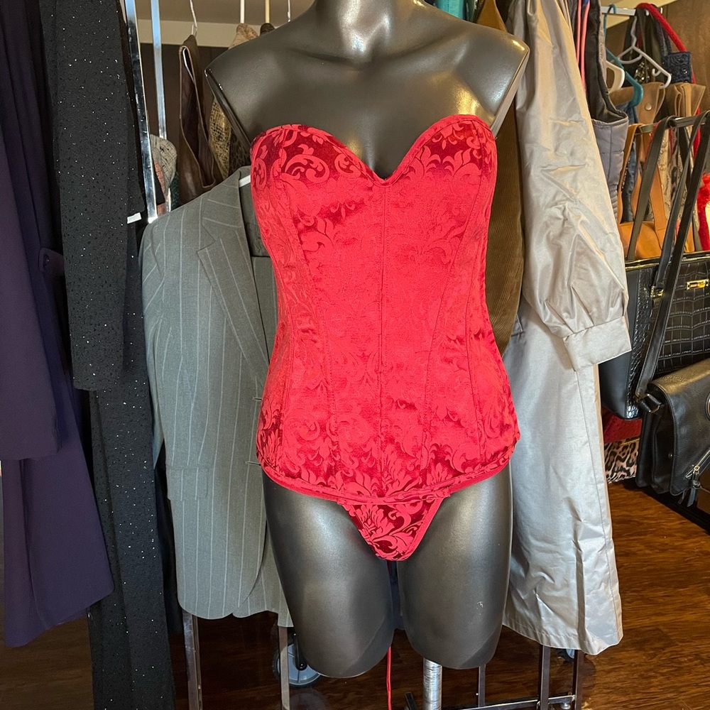 Red Corset and Thong Lingerie Set